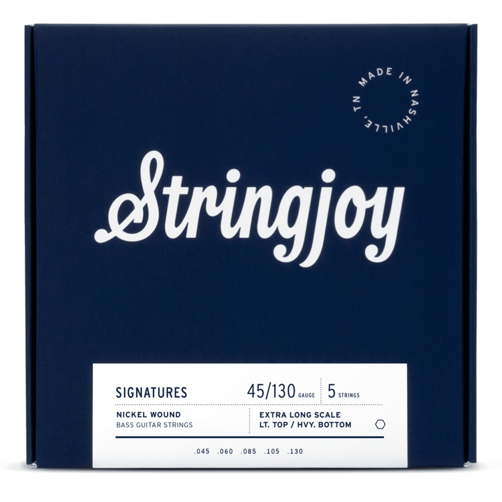 Stringjoy Signatures  Light Top / Heavy Bottom Gauge (45-130) 5 String Extra Long Scale Nickel Wound Bass Guitar Strings